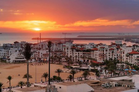 Agadir coast at sunset, the perfect base to explore Taghazout and Tamraght