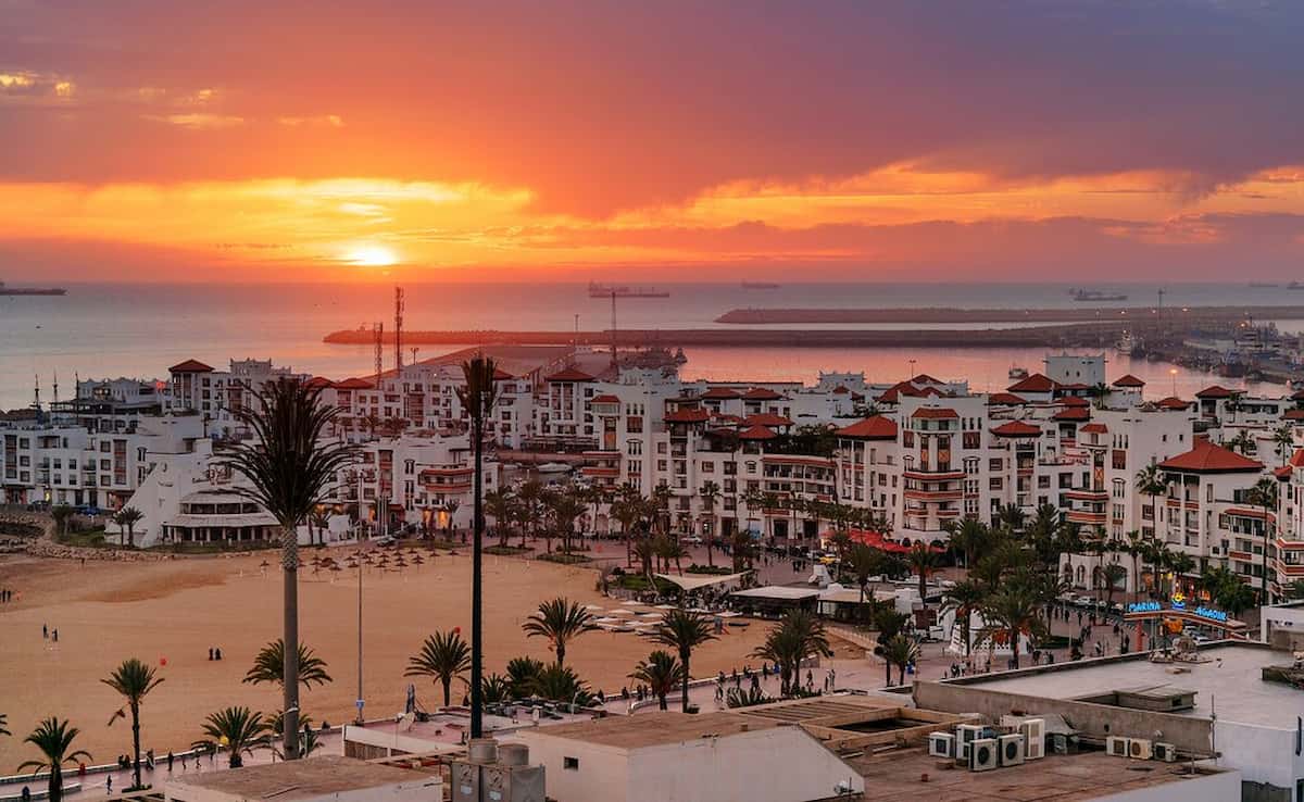 Agadir coast at sunset, the perfect base to explore Taghazout and Tamraght